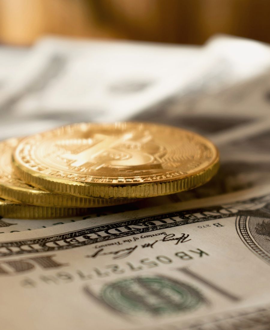 Gold coins on cash, flash USDT generator